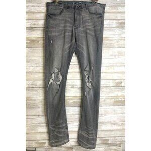 Decibel Men's Distressed Gray Denim Jeans 36W‎ 33L Cotton Blend Slim Fit Button